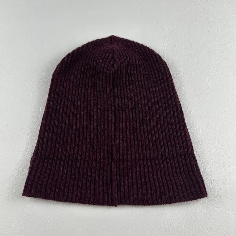 100% Extra Fine Merino Wool Beanie Burgundy Ribbed Knit Winter Hat Unisex